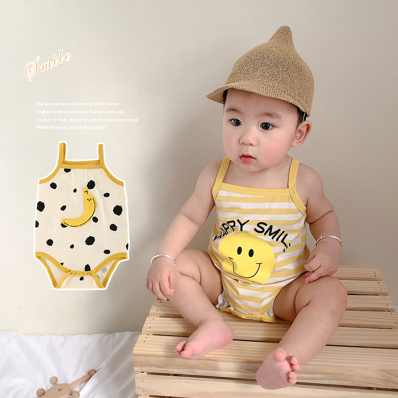 Jumpsuit 2 dây họa tiết trái chuối/mặt cười cho bé