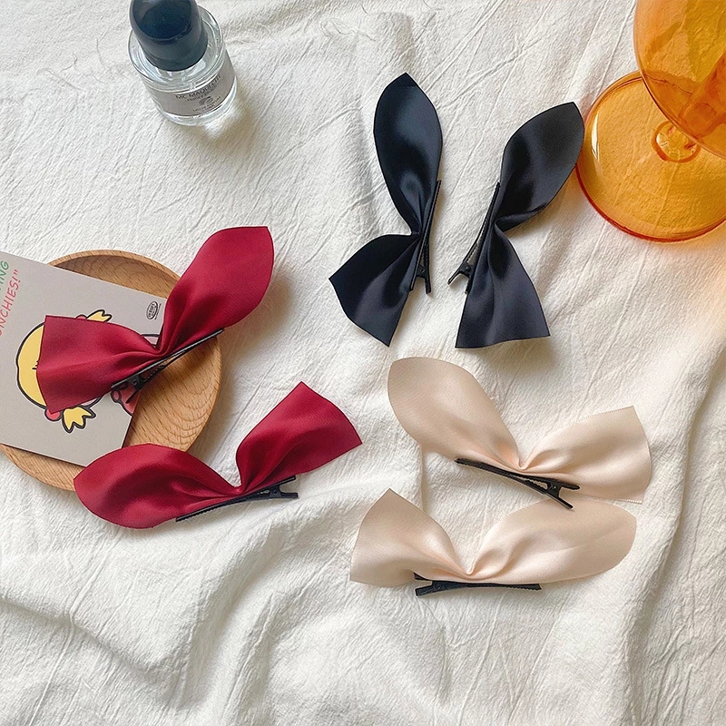 Cặp Kẹp Tóc Đính Nơ Nửa Mảnh Bằng Vải Satin Xinh Xắn Độc Đáo Thông Thường Phong Cách Hàn Quốc Cho Nữ