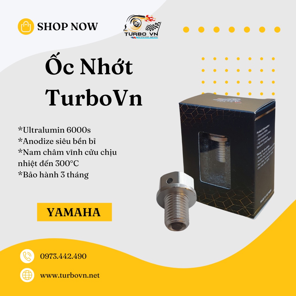 Ốc Xả Nhớt Nam Châm TurboVn M12 15mm cho các dòng xe Moto PKL Yamaha (MT-03, R3, R6, R1....) đời thấp