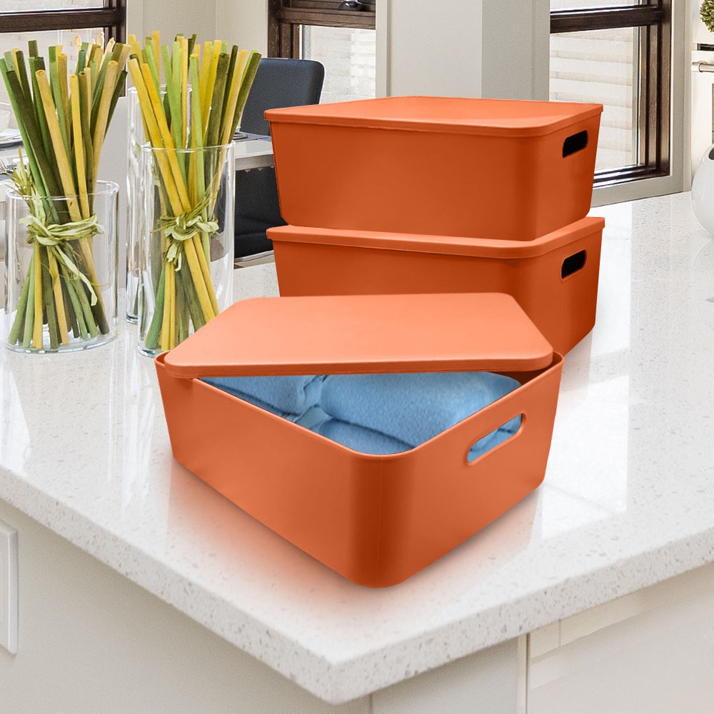 HomeBase STACKO Thùng nhựa có nắp size M R16xS36xC26cm màu cam