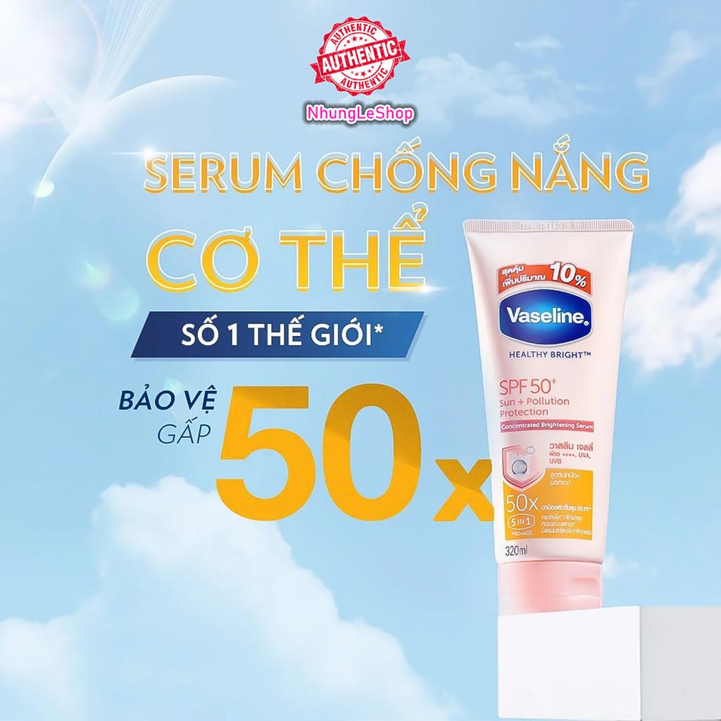 Chính Hãng Serum chống nắng Vaseline 50x bảo vệ da suốt 8H với SPF 50+ PA++++ da sáng rạng ngời với Niacinamode 320ml