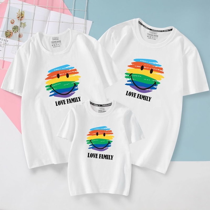 Áo thun gia đình-áo thun du lịch có size cho cả gia đình-mặt cười love family