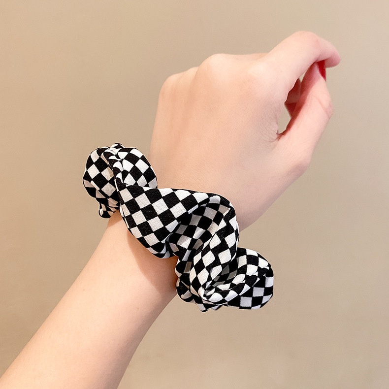 Dây Cột Tóc Vải Kẻ Sọc Trắng Đen Phong Cách Hàn Quốc Cho Nữ