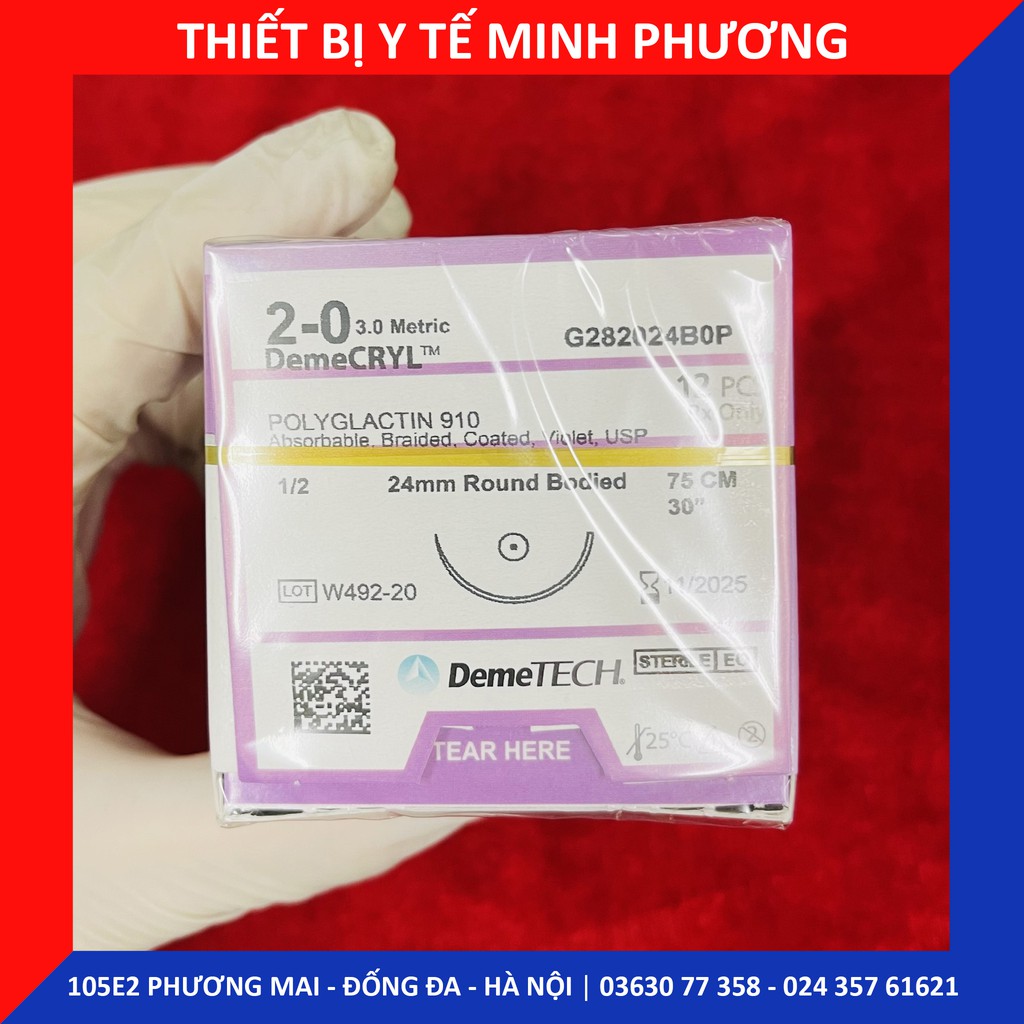 [ĐẠI LÝ PHÂN PHỐI] Bán lẻ Chỉ khâu DEMECRYL DEMETECH Polyglactin tự tiêu dùng trong phẫu thuật số 2/0