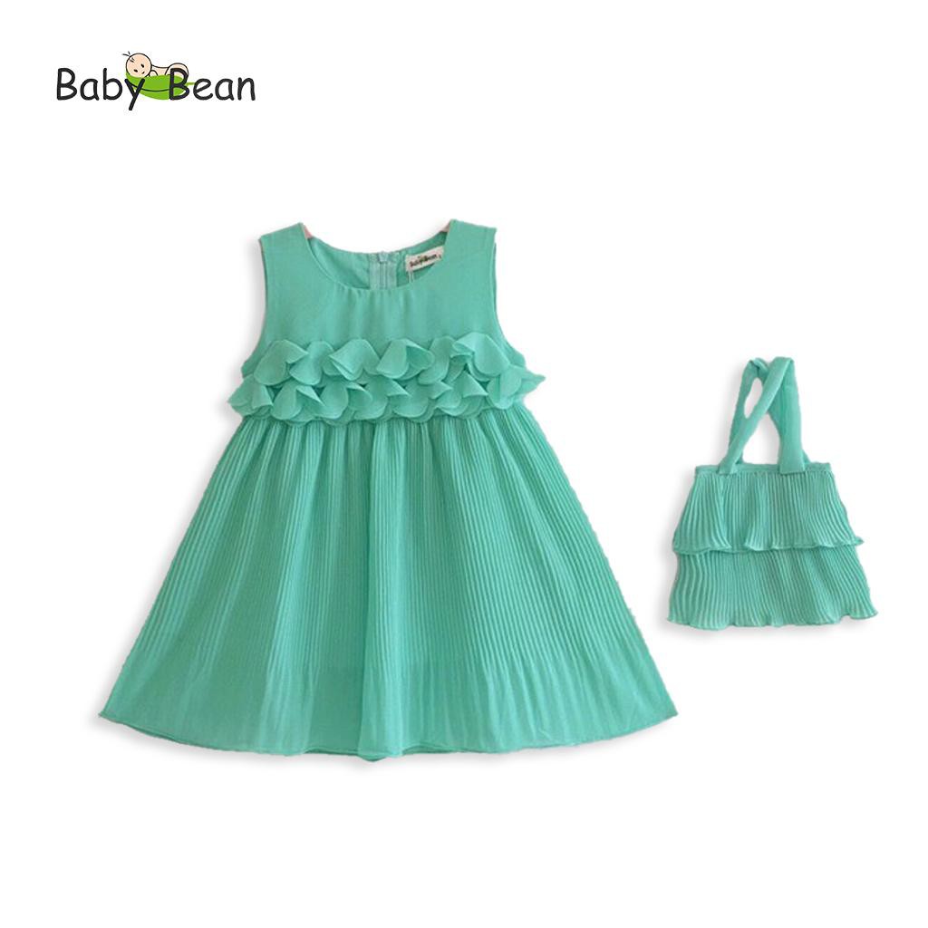 Váy Đầm Voan Dập Ly Kết Hoa Bé Gái BabyBean (kèm Túi)