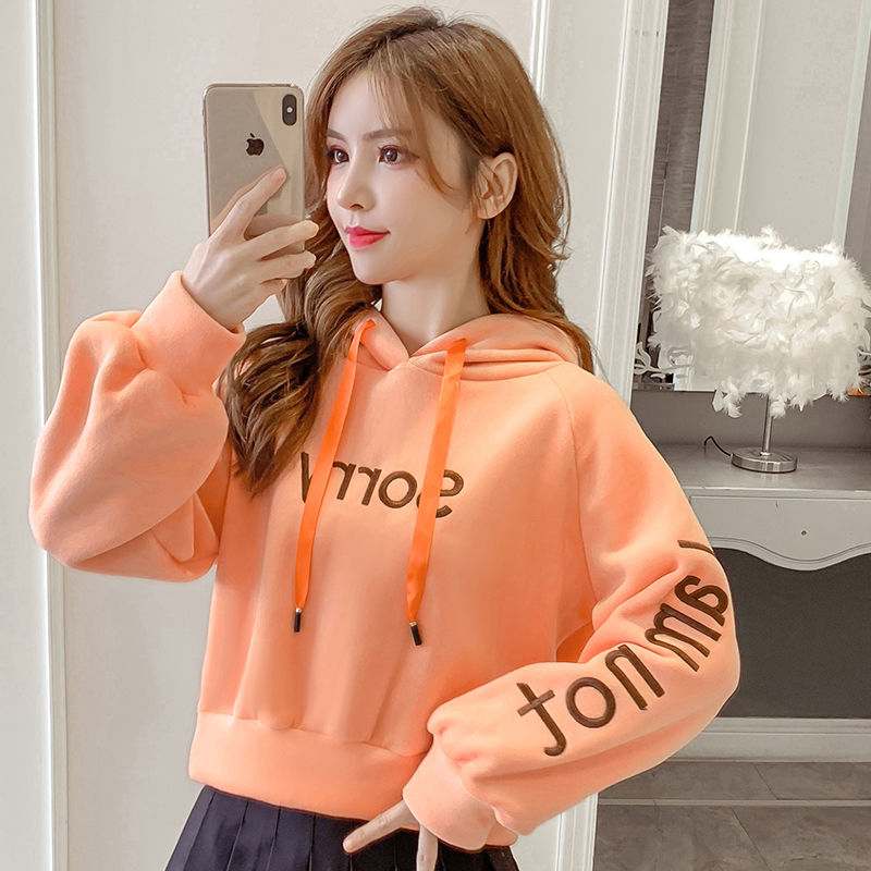 Áo Hoodie Dáng Ngắn Thêu Chữ Thời Trang Cho Nữ