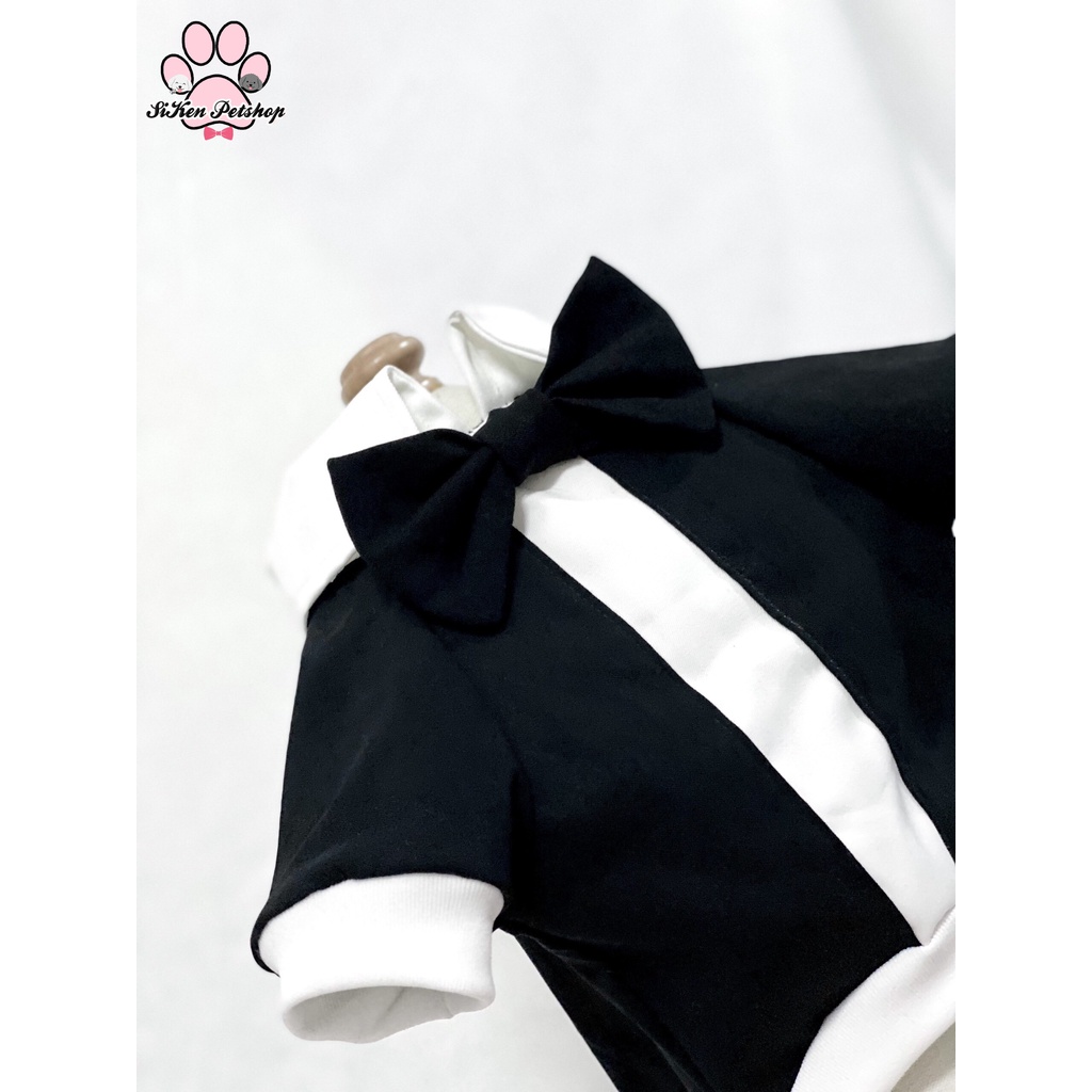 Vest Vintage nơ đen cho CHÓ/MÈO