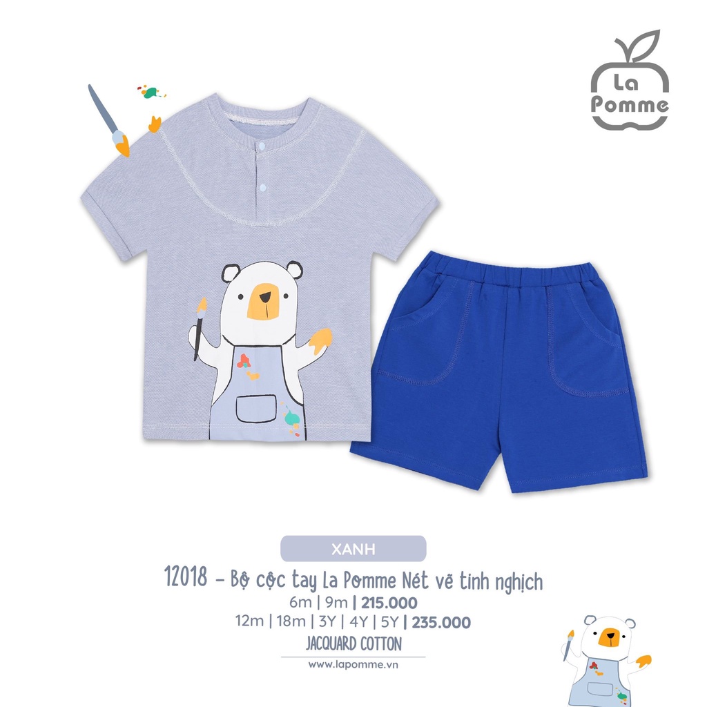 Bộ đồ cộc tay La Pomme Nét vẽ tinh nghịch - Xanh