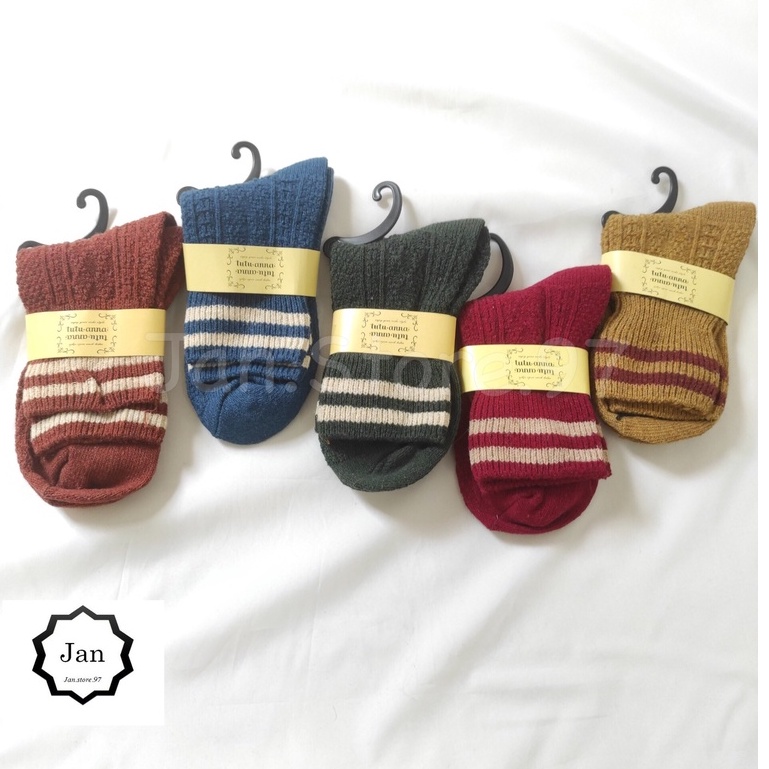Vớ len cao cổ, tất len hai sọc cổ cao vintage NEKO