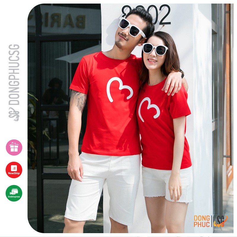 Áo gia đình màu đỏ Đồ gia đình 3/4/5 người mẫu trái tim Thun cotton dày dặn GD401D | DONGPHUCSG