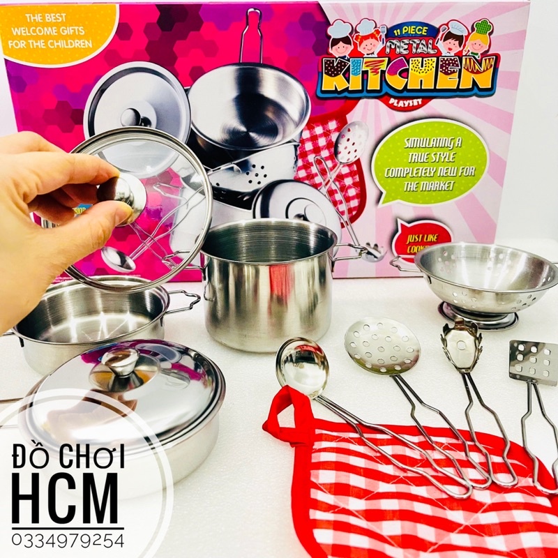 [INOX THẬT] Đồ chơi nấu ăn bằng inox 10 món dành cho bé thích nấu ăn nhà bếp cắt thái hoa quả trái cây