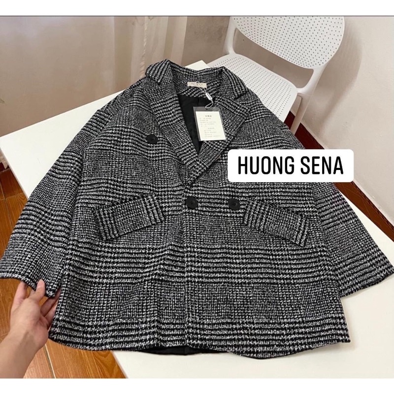 ÁO KHOÁC BLAZER FORM RỘNG KẺ DẠ 2 MÀU NÂU ĐEN(Ảnh thật)