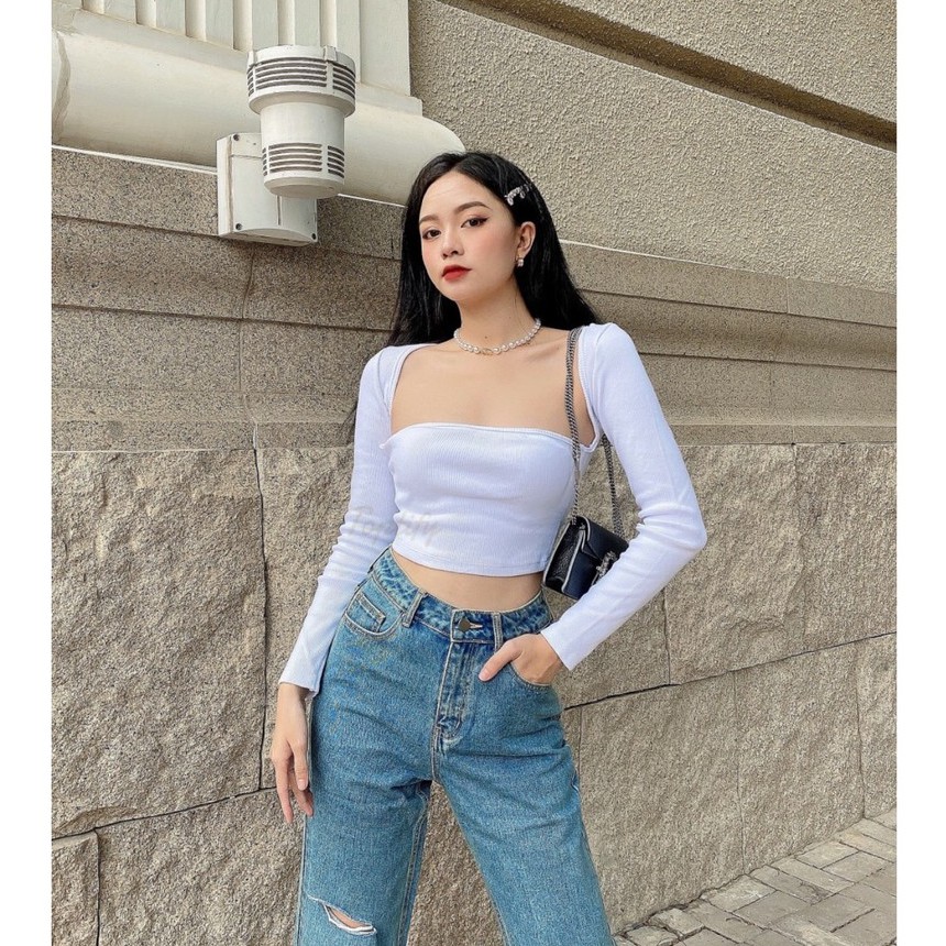 Áo croptop nữ dài tay body TOPTIFY khoét nách Heatting Ups Top A154