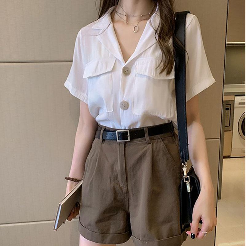 Áo Sơ Mi Tay Ngắn Dáng Ôm Che Bụng Thời Trang Mùa Hè Hàng Mới Dành Cho Bạn Nữ