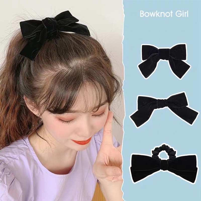 kẹp tóc, buộc tóc nơ nhung mùa đông