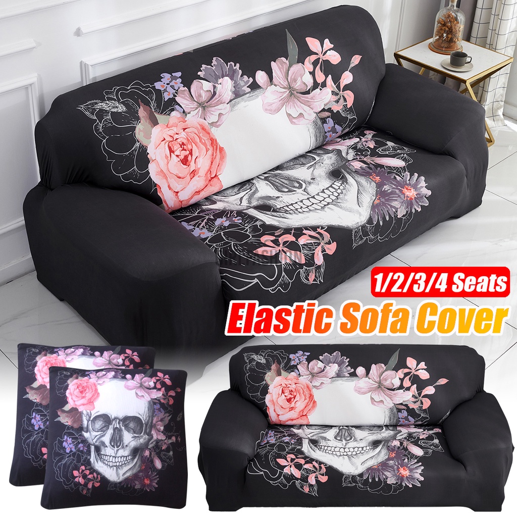 1/2/3/4 Seats Elastic Stretch Sofa Armchair Cover Skeleton Pattern Slipcover