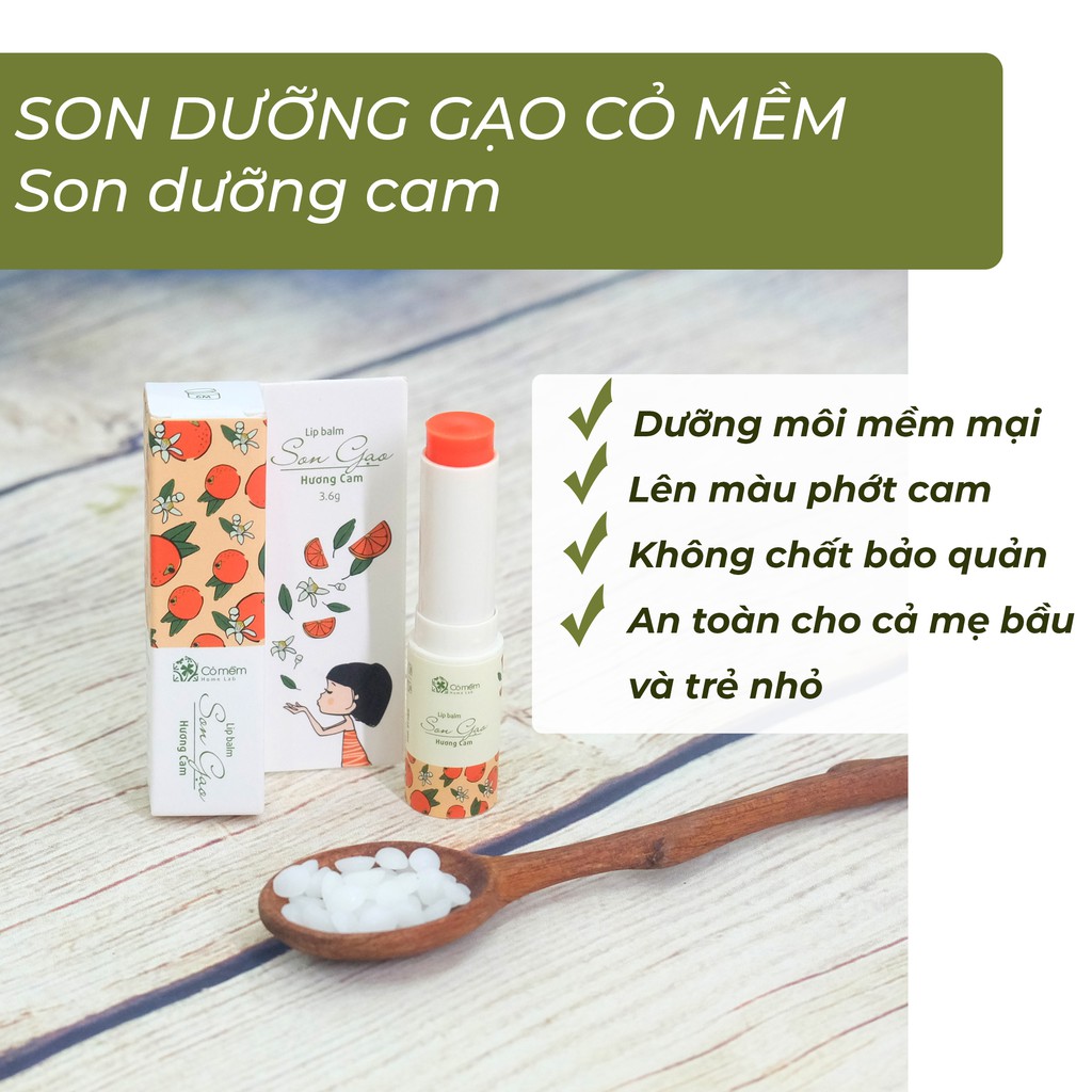 Son Dưỡng Môi Có Màu Gạo Hương Cam Dưỡng Môi Mềm Mại, Giảm Thâm Môi Cỏ Mềm 3,6g