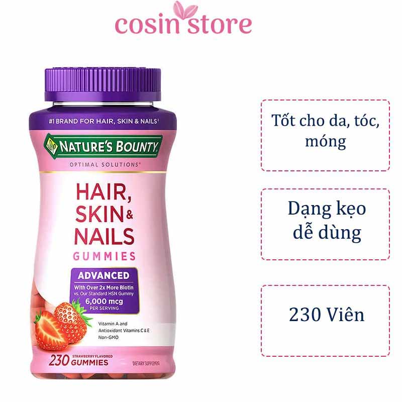 Kẹo Dẻo Nature's Bounty Hair Skin &amp; Nails Gummies 230 viên - Hỗ Trợ Đẹp Da Móng Tóc