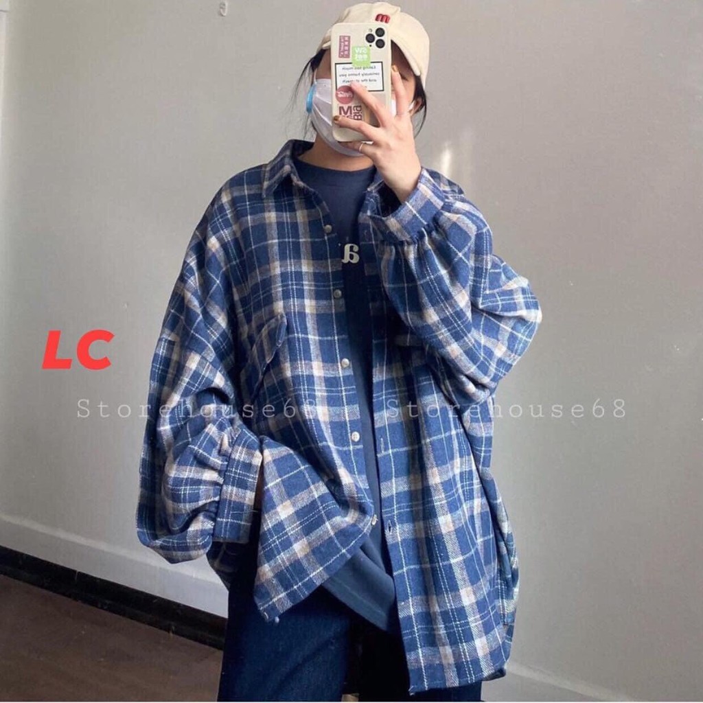 Áo Sơ Mi Kẻ Lồng Đèn Unisex Tay Bồng 🦋 Somi Nam Nữ Dáng Thụng Ulzzang 3 Màu 🦋 | BigBuy360 - bigbuy360.vn