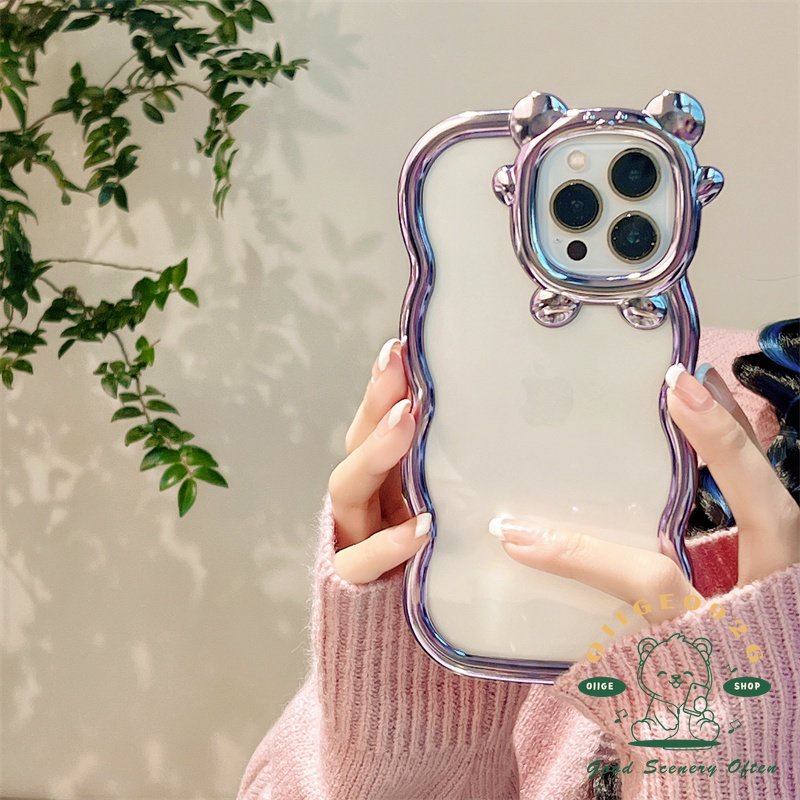Mới Ốp Điện Thoại TPU Mạ Điện Họa Tiết Quái Vật Nhỏ Xinh Bảo Vệ Ống Kính Máy Ảnh Cho Iphone 14 13 12 11 Pro Max Plus