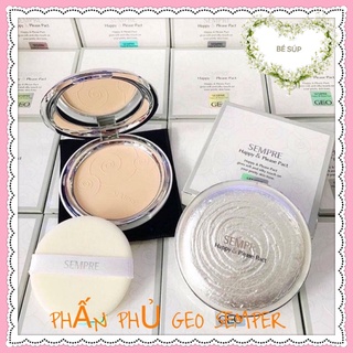 Phấn phủ Sempre Happy & Please Pact Geo nâng tone kiềm dầu che khuyết điểm chống nước chống nắng SPF 20 chống bết dính