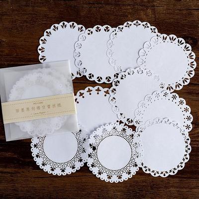 Set 10 tấm giấy ren tròn 10cm cổ điển trang trí sổ Bullet Journal, nắp hộp quà, miếng lót ly STI23