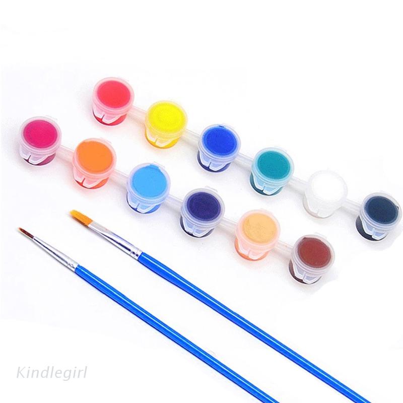 Hộp Màu Nước Acrylic 12 Màu 5ML Kèm Cọ Vẽ Tranh Sơn Móng Tay Nghệ Thuật Dành Cho Trẻ Em DIY