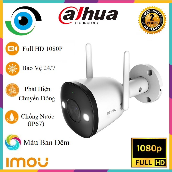 Camera Wifi IMOU Ngoài Trời, Camera có màu ban đêm F22P, F22FP 2M 1080P Full HD Chính Hãng Dahua 24TH