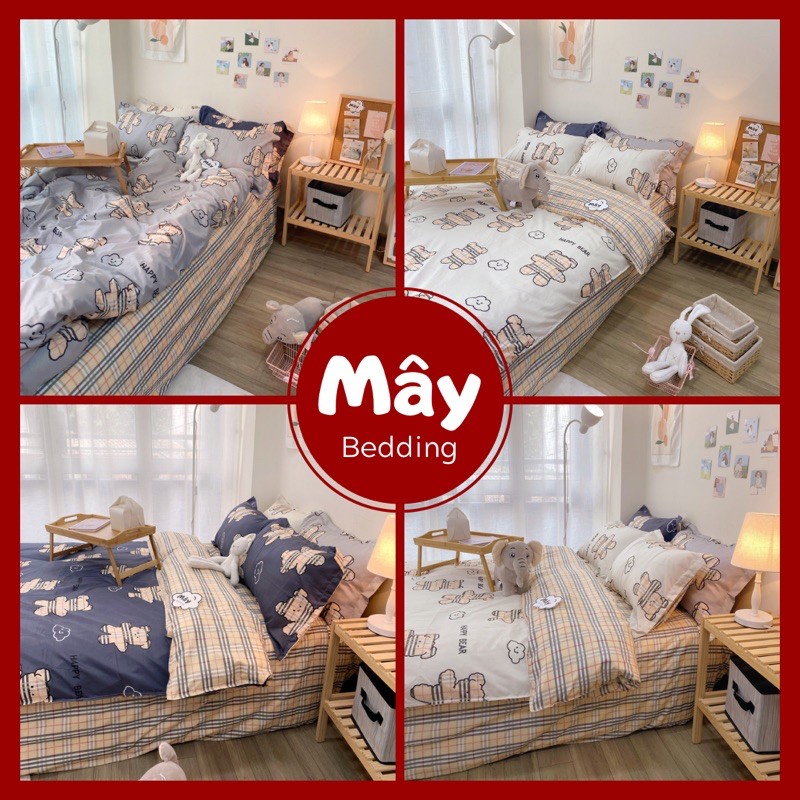 Bộ chăn ga gối Cotton Poly Mây Bedding hoạ tiết Gấu caro kẻ đủ màu xanh dương xám trắng MÂY BEDDING đủ kích thước nệm | BigBuy360 - bigbuy360.vn