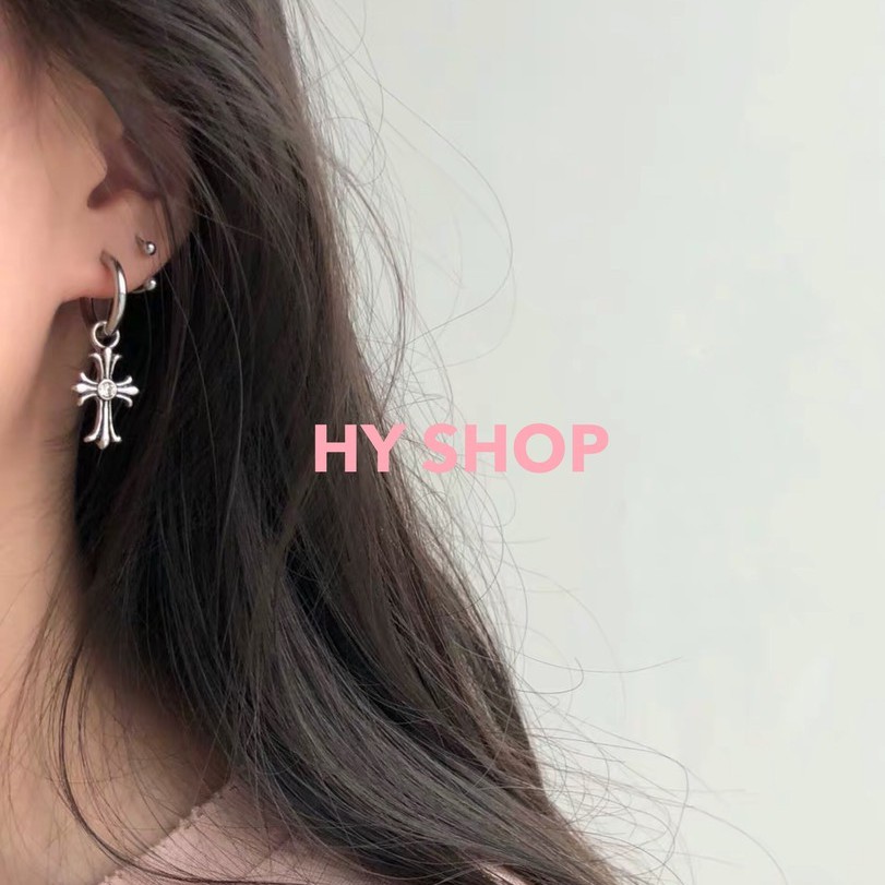 Khuyên Tai Bông Tai Nam Nữ Chrome Hearts Đính Kim Thép Titan Không Gỉ