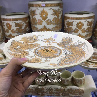 Mâm bồng đựng hoa quả, bánh men vàng phụ kiện đồ thờ