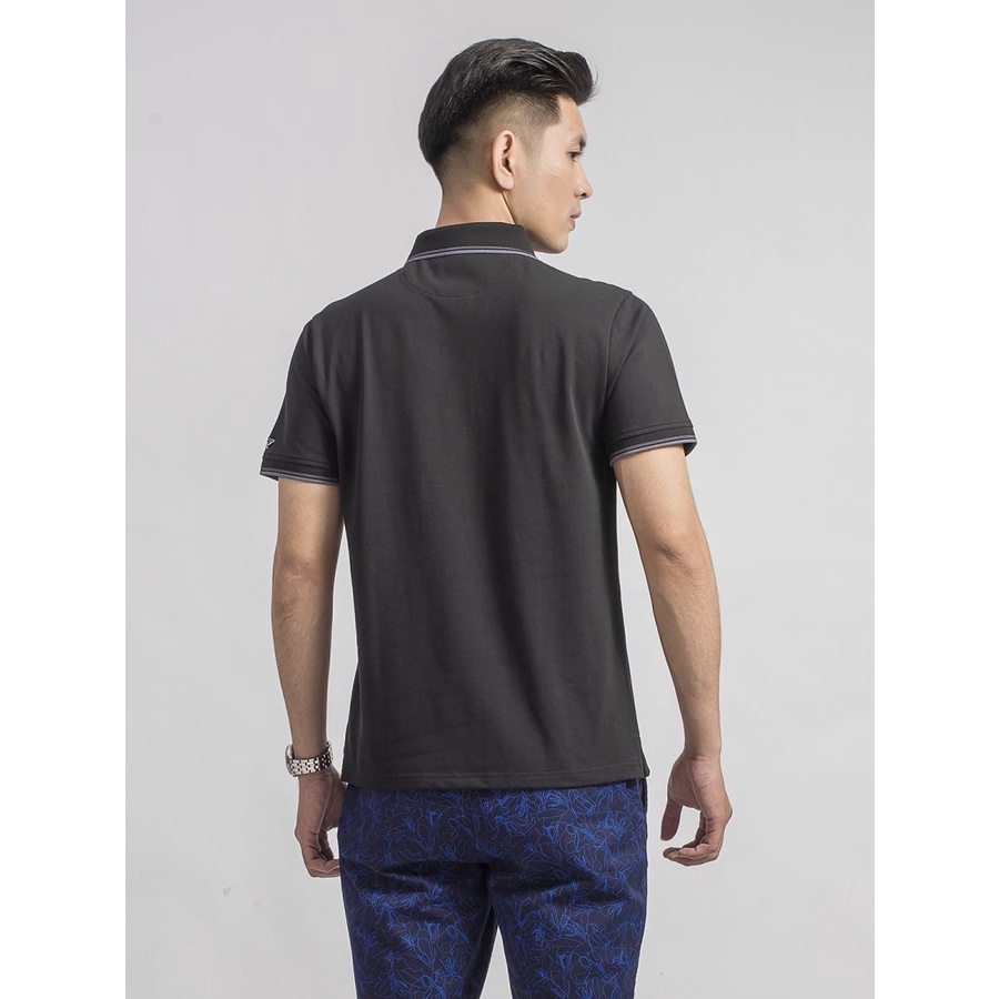 Áo thun polo nam Aristino APS002S9 phông ngắn tay có cổ bẻ dáng suông màu đen trơn phối viền cổ trắng vải CVC cao cấp
