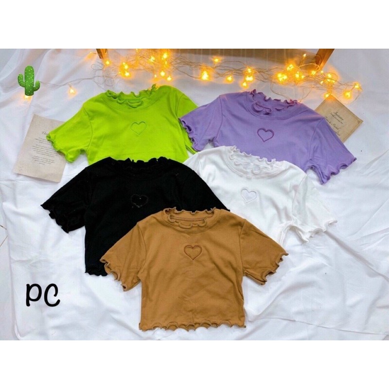 🍀Áo thun croptop body cuốn biên khoét tim tạo điểm chú ý.