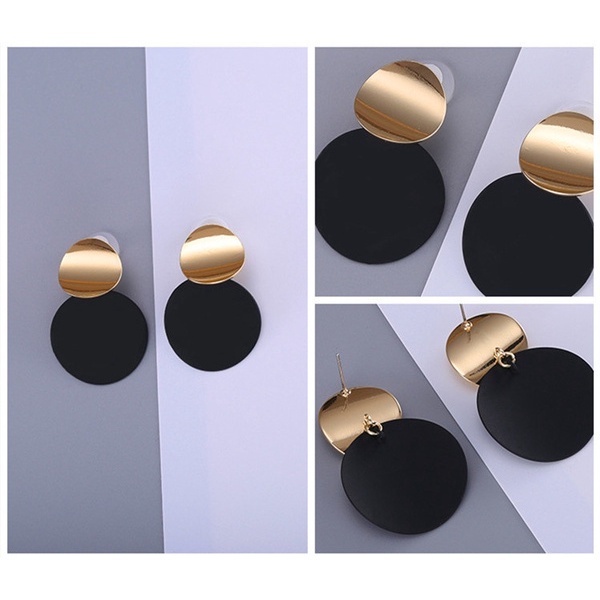 Khuyên tai kim loại màu vàng đen hình tròn độc đáo thời trang cho nữ