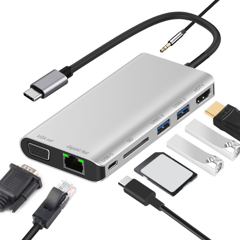 Bộ Chuyển Đổi Type-C Sang Usb 3.0x2 + Sang Hdmi-Compatible / Vga + Jack 3.5 +