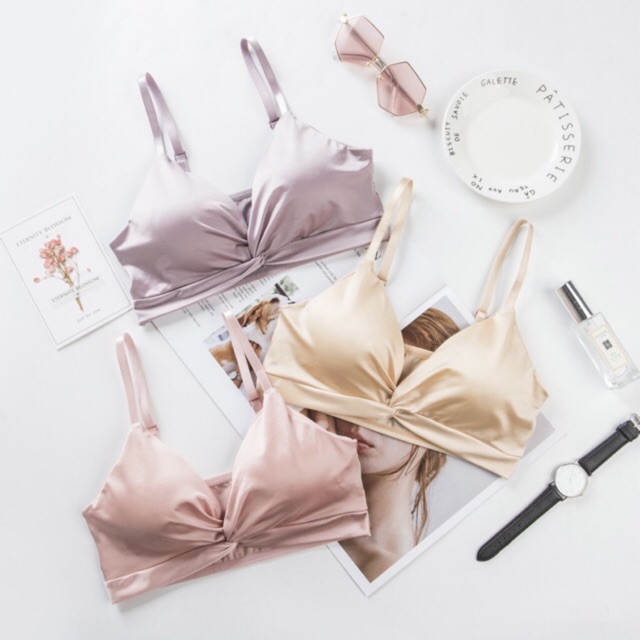 Áo Bra Hình Nơ Satin Lụa Bóng Co Giãn