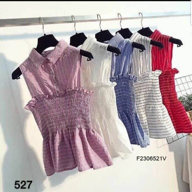 Áo xô sọc nổi nhún eo peplum hàng Quảng Châu