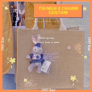 Túi cói Muji form cứng x charm thỏ Stella Lou và Shellie May kèm sticker gấu có thể tự C