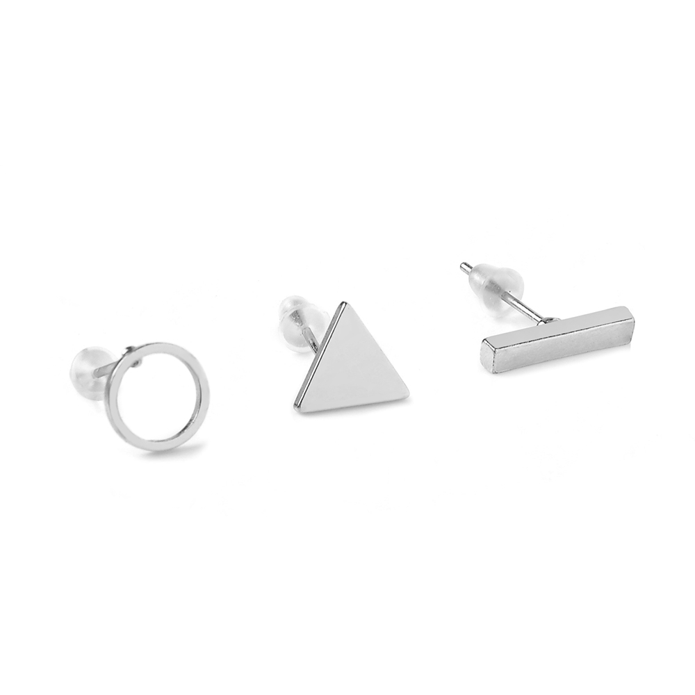 3 Pairs Fashion Simple Geometric Triangle Round Stud Earring