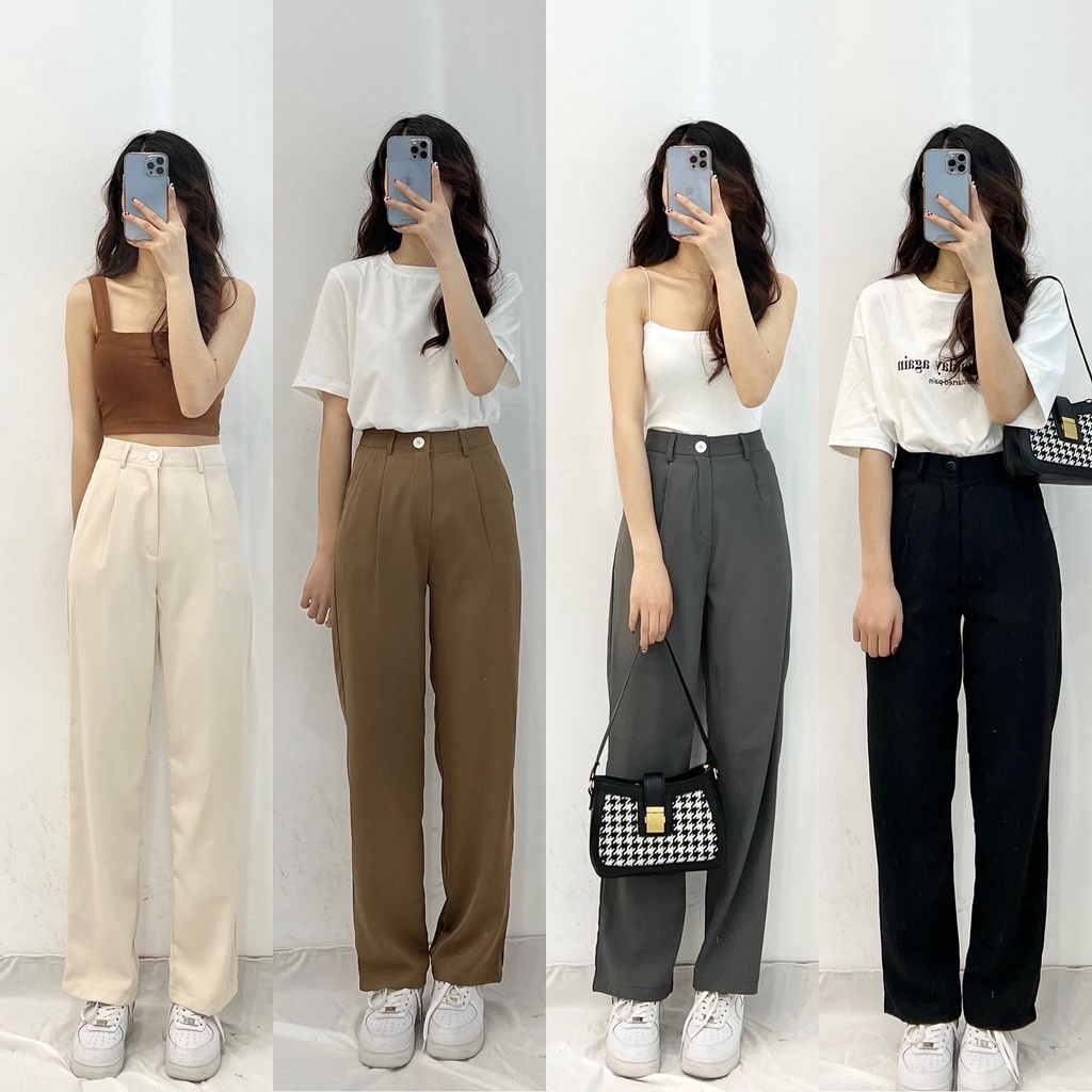 Quần culottes ống rộng nữ suông trượt chéo mỏng mùa hè, không có chun sau- Miho House