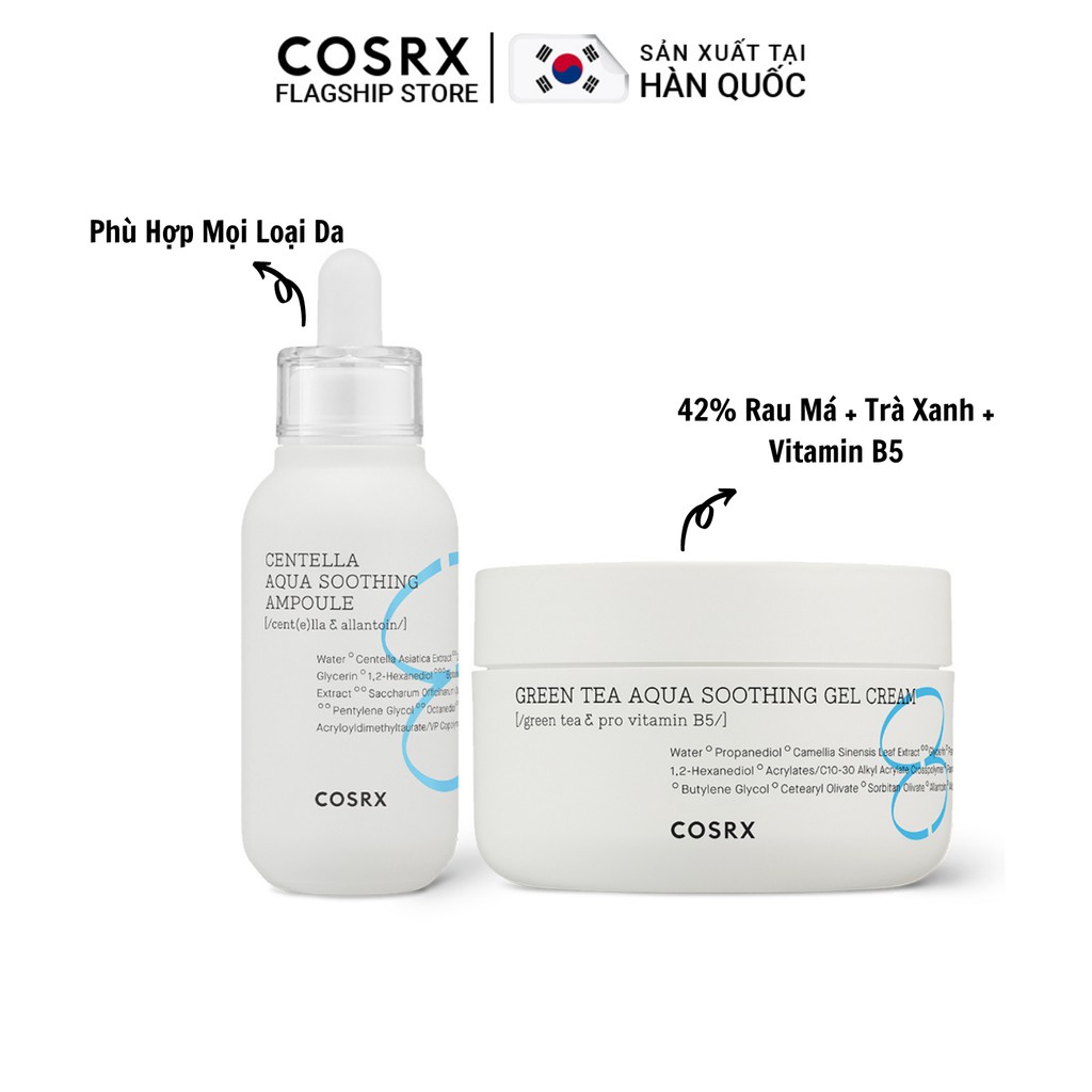 Combo Cấp Nước Và Dịu Da (Rau Má, B5, Trà Xanh) COSRX Hydrium Soothing: Tinh Chất 40ml + Gel Dưỡng 50ml