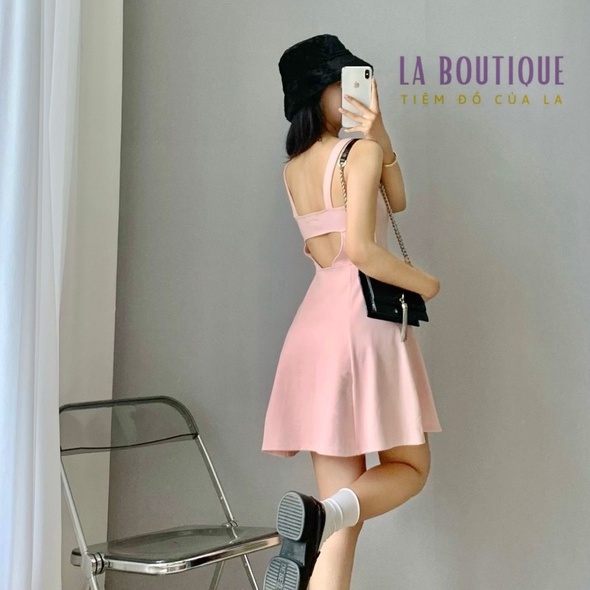Đầm 2 Dây Bản To Dáng Xòe Hở Lưng Hack Dáng Trẻ Trung La Boutique