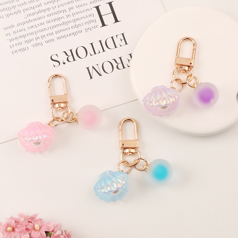 Móc Khóa Hình Vỏ Sò Đính Ngọc Trai Nhiều Màu Sắc Dễ Thương