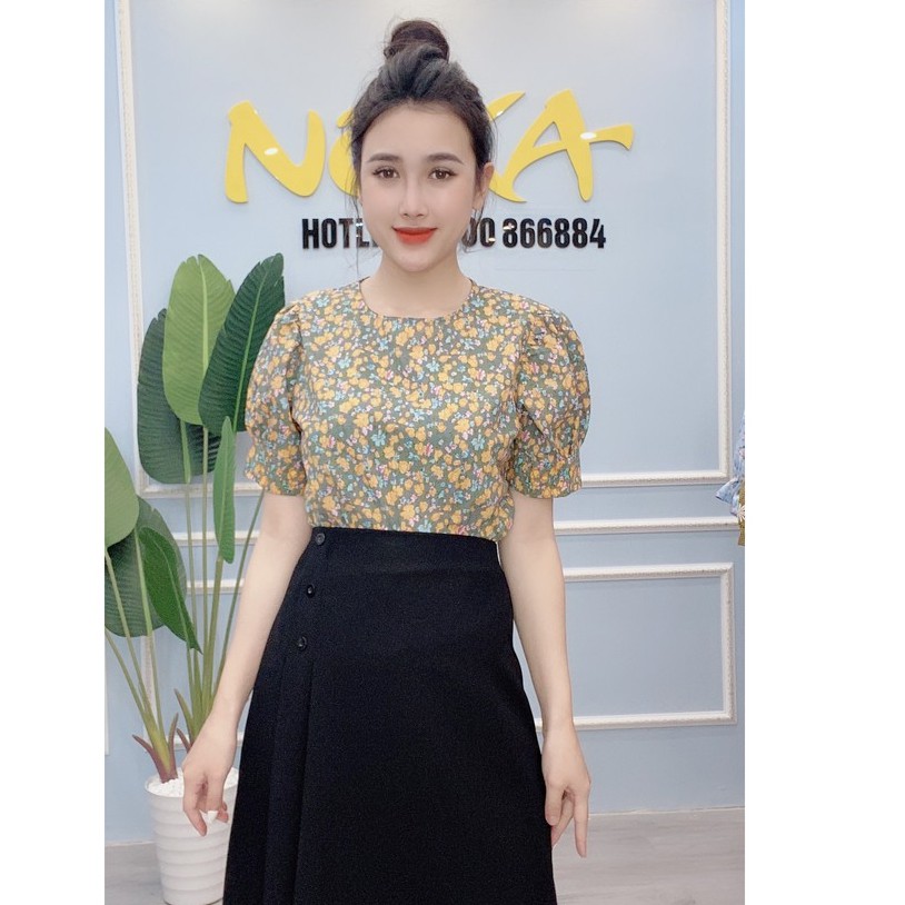 Áo sơ mi nữ Công Sở tay ngắn Hoa Nhí dáng rộng thời trang chất mát NOKA A28