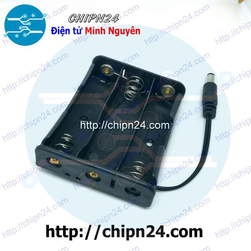 [1 CÁI] Hộp Đế Pin 18650 3 viên Có Chuôi Cắm Jack DC