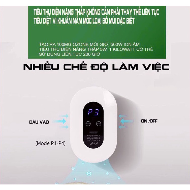 Máy lọc không khí mini ozone ion âm 5 chế độ khử mùi hôi nhà vệ sinh toilet nhà bếp phòng ngủ mùi chó mèo thuốc lá- QC01