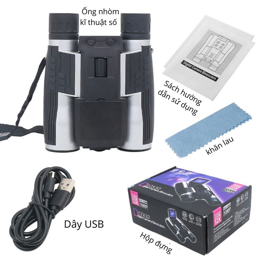 Ống nhòm cao cấp tích hợp máy quay, camera 1080HD độ phóng đại 12 lần cho hình ảnh sắc nét