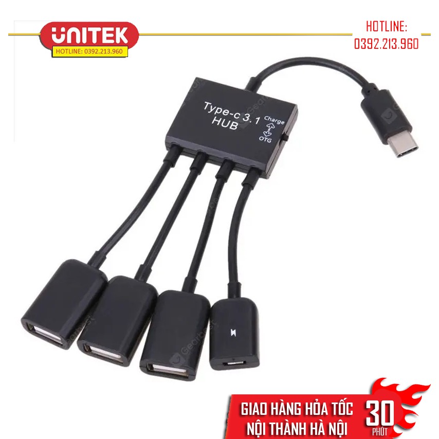 Cáp OTG USB HUB Type-C 4 Cổng