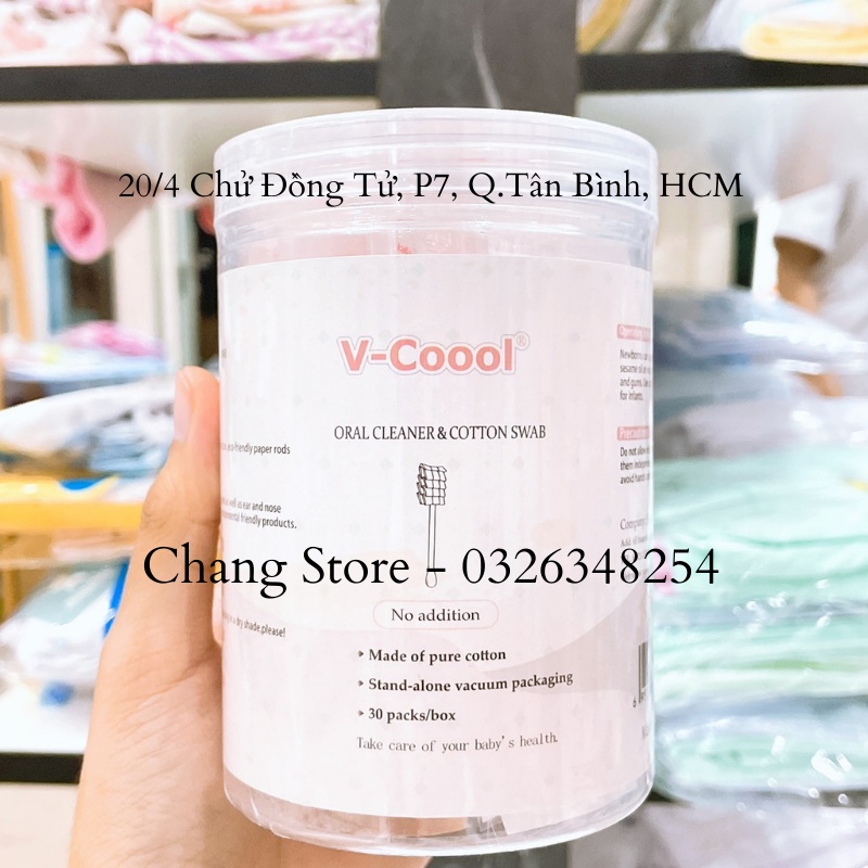 Hộp 30 que rơ lưỡi/ đánh tưa lưỡi cho bé Vcool An toàn, Hợp vệ sinh