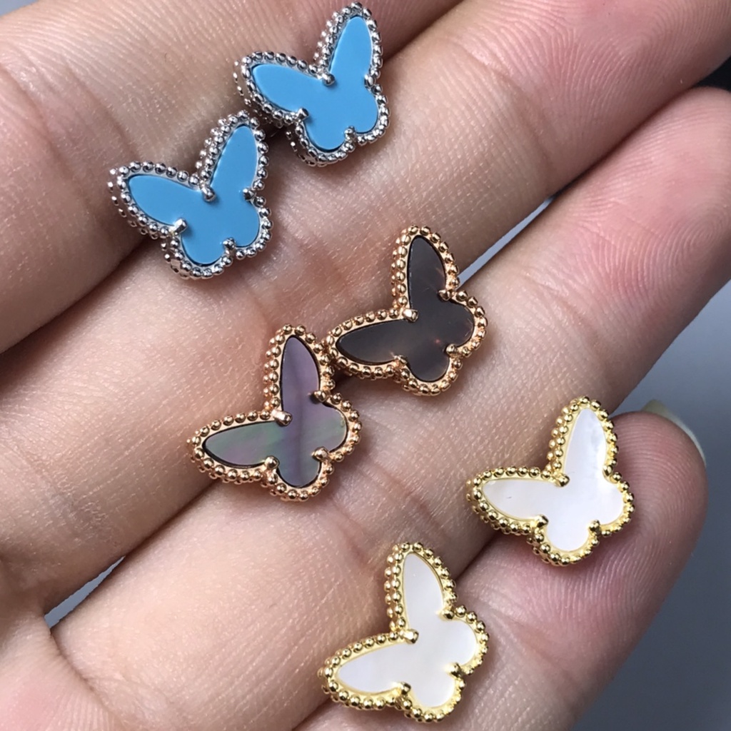 Bông Tai Mạ Vàng Hồng 18K Hình Bướm Đính Đá Pha Lê Thời Trang